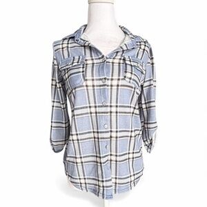 New York Laundry Light Blue Plaid Button-Up Top Size small